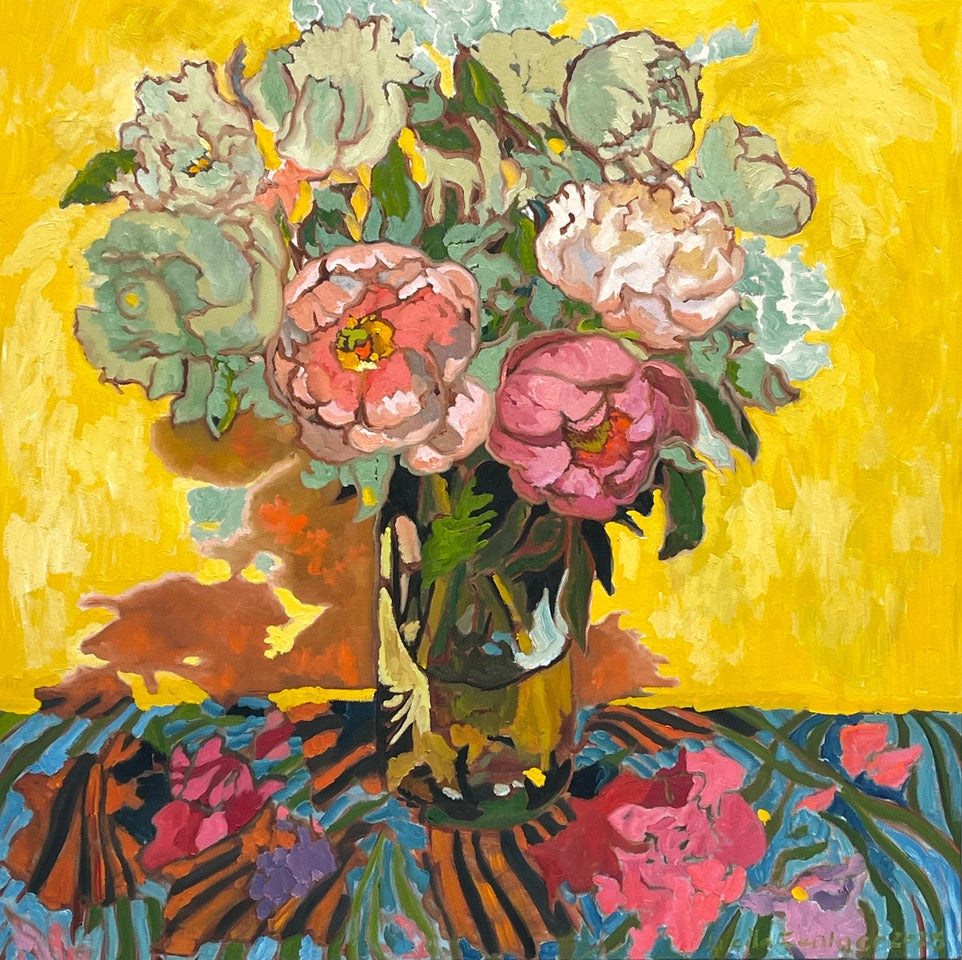 Peonies on Floral Cloth, 2025