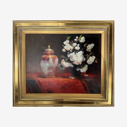Lidded Satsuma Jar w Blossoms