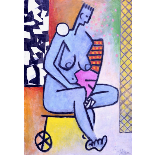 Blue Figure on One Wheel, 2024