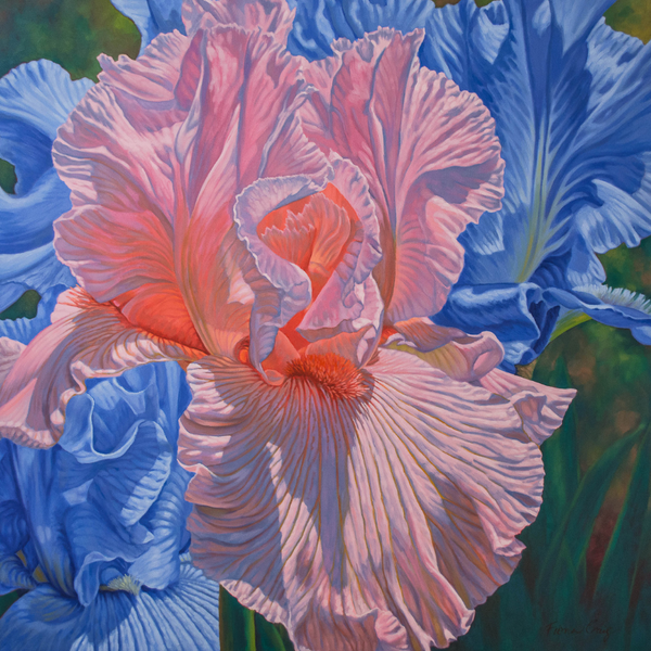 Floral Scape 1; Pink and Blue Irises, 2022 — alternate view
