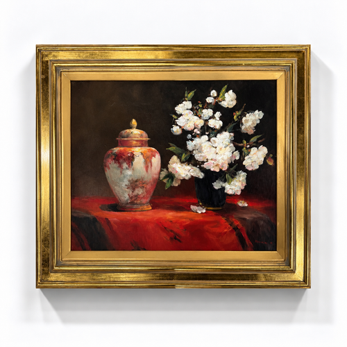 Lidded Satsuma Jar w Blossoms
