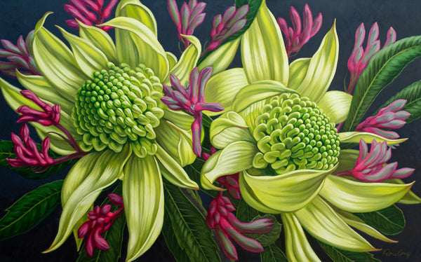 Green Waratahs and Pink Kangaroo Paws, 2025 — alternate view