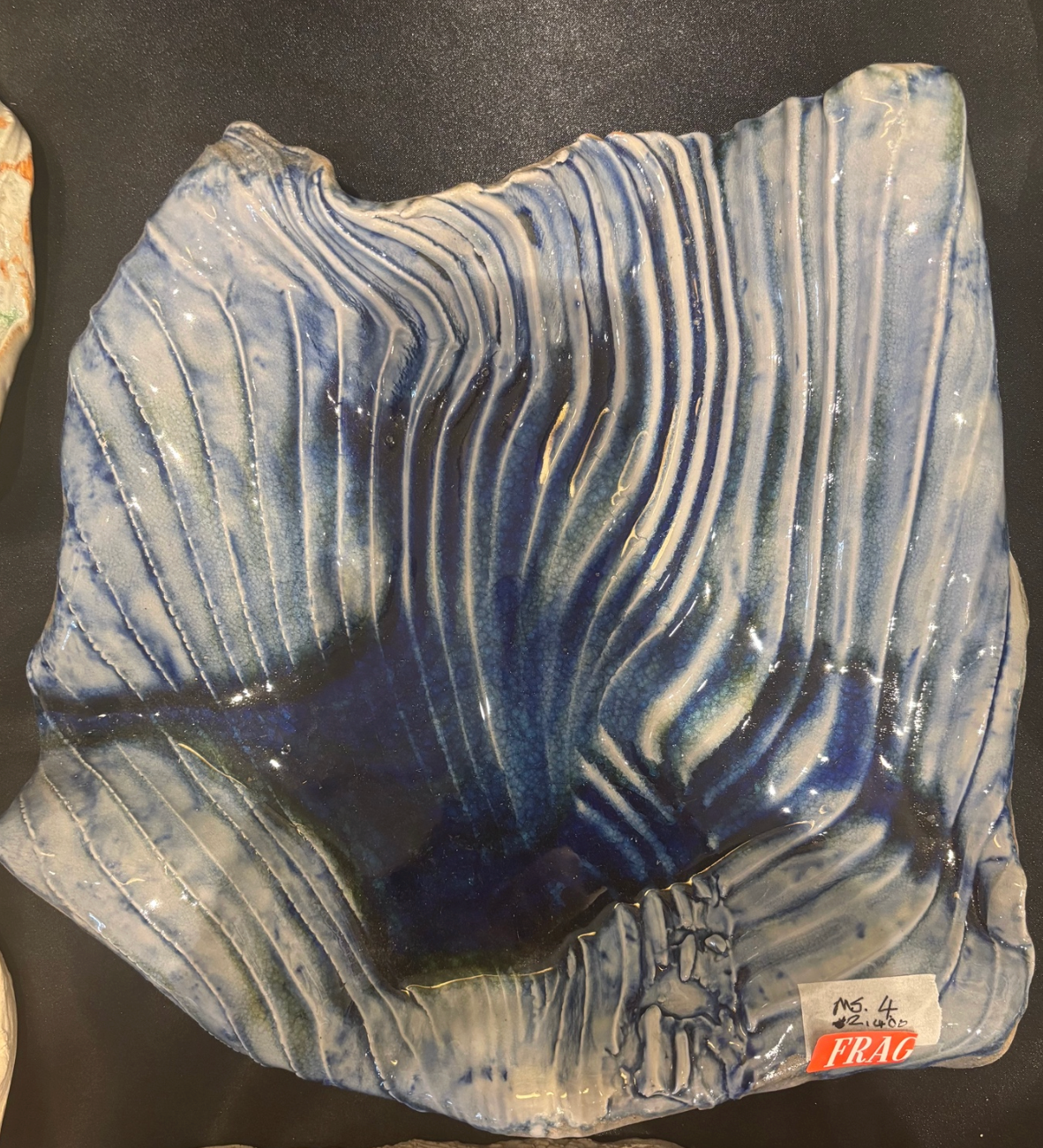 Wave Crushed Glass Blue Rectangle Plate, 2018